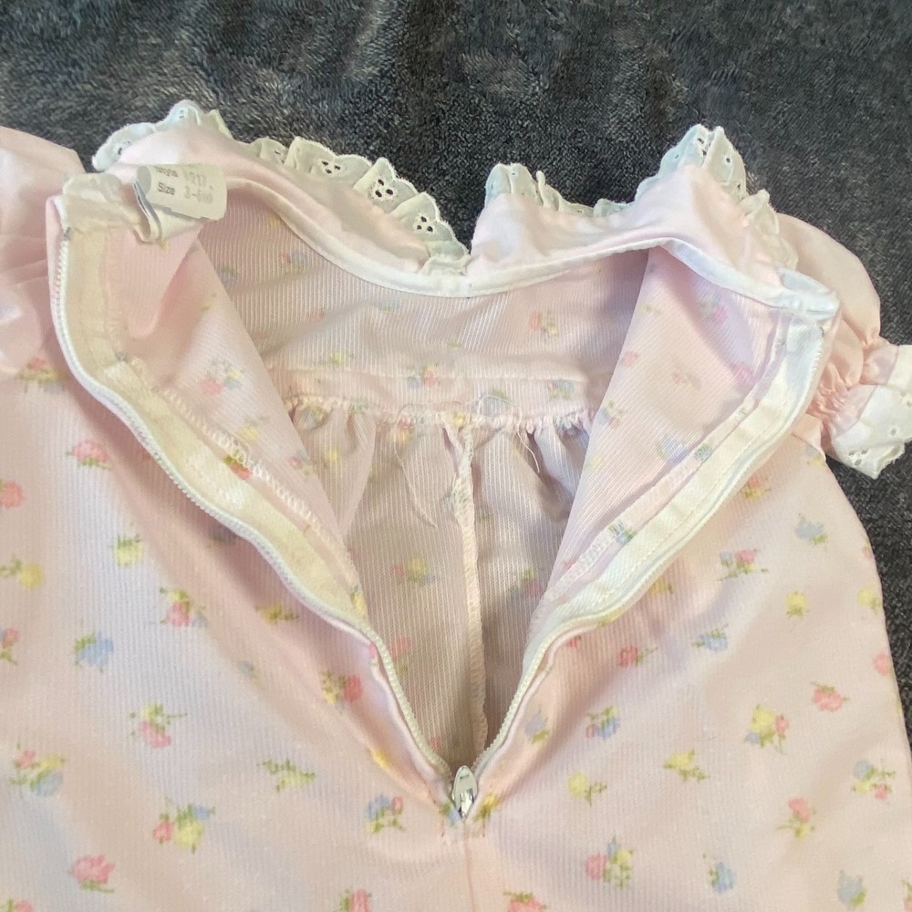 VTG 80s‎ Bryan Baby Girl 3-6mo Pink Floral One Piece Romper Lace Eyelet Trim USA - Picture 7 of 7
